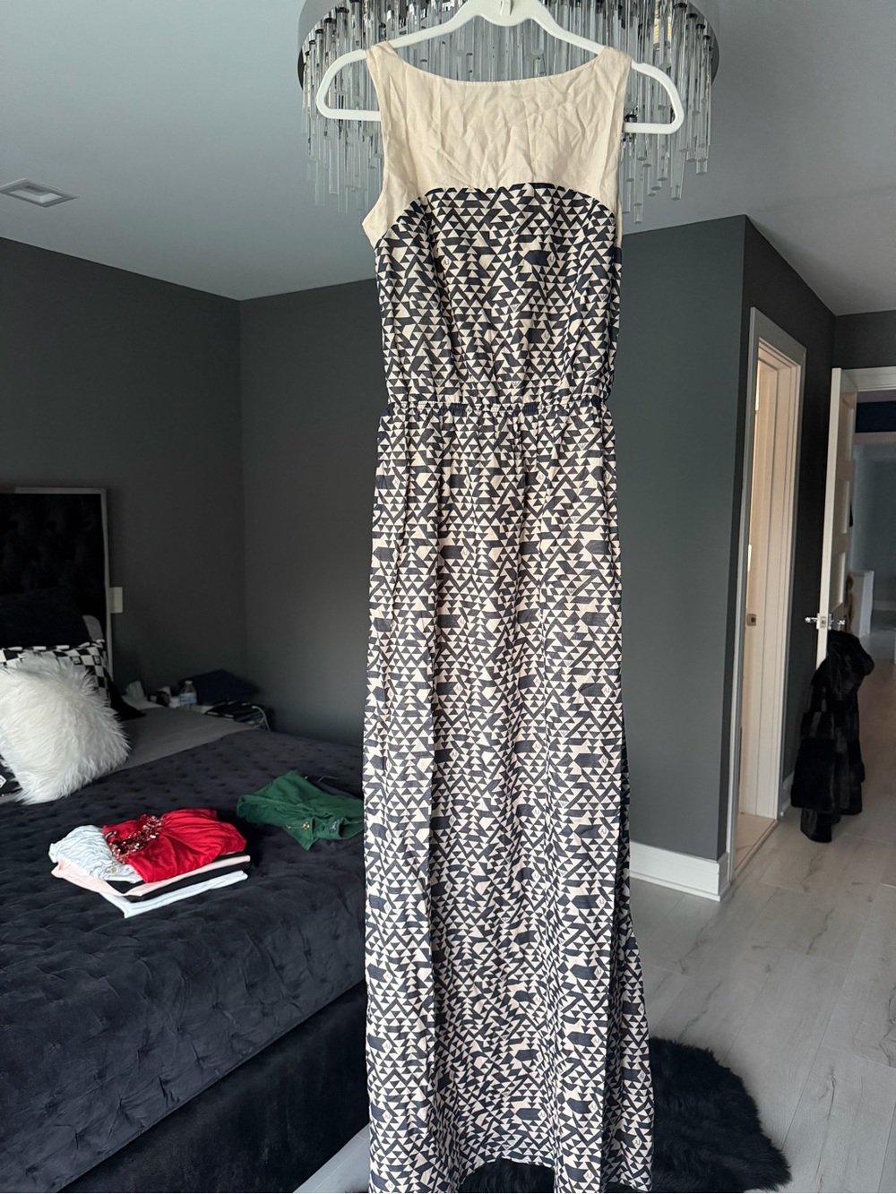 Armani Jeans Cream and Black Geometric Maxi Dress